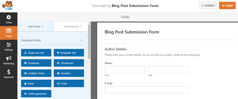 blog post submission form template